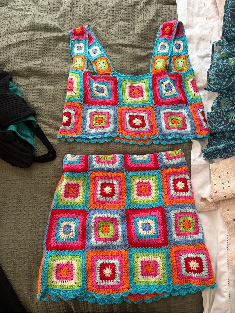 Show Me Your MuMu Retro Multicolor Crochet Crop Top & Skirt Set